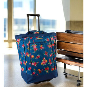 Pacific Coast Wheeled Shopping Tote Rose Garden Navy Rolling Travel Bag Luggage